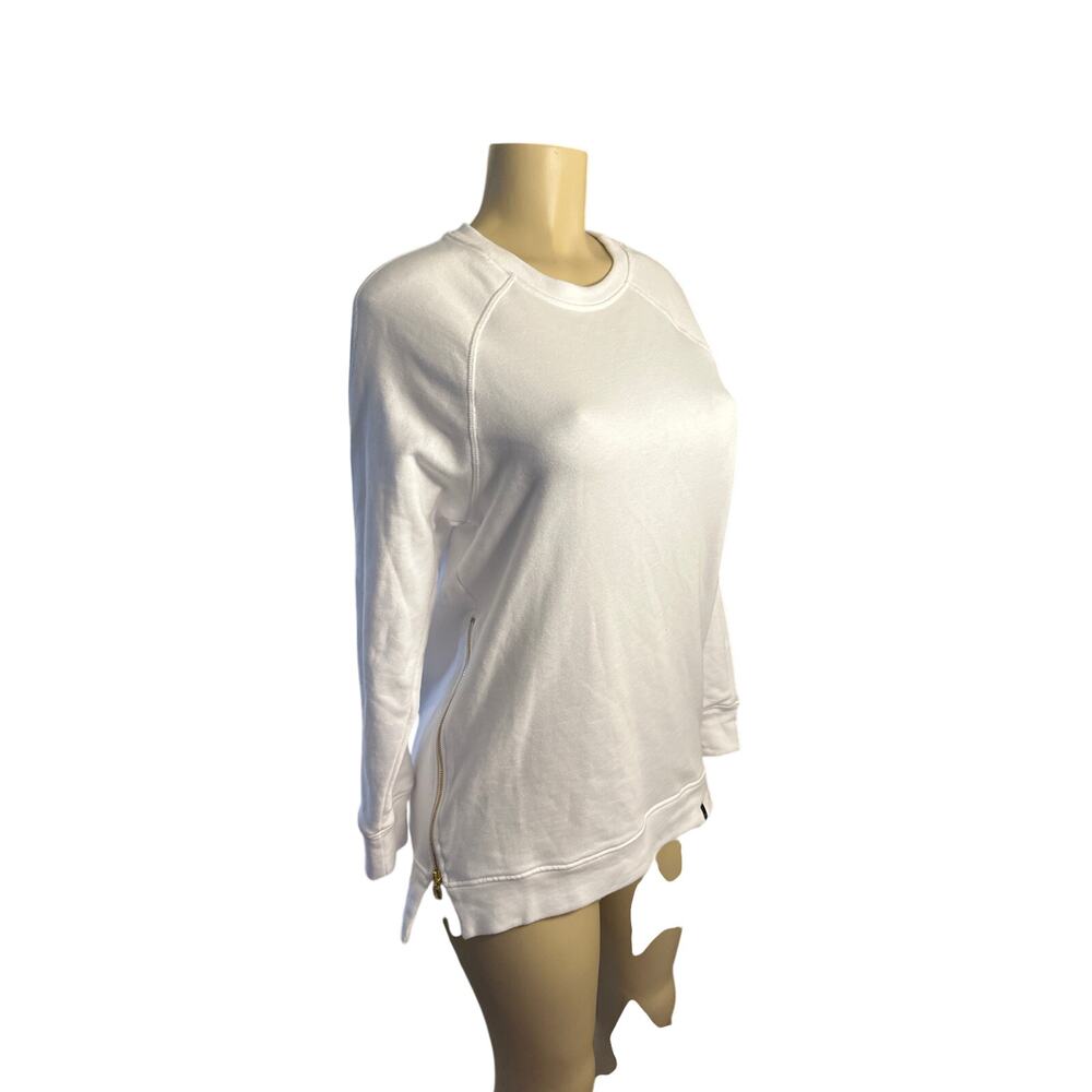 Women M Varley Gabriella Sweat White Pullover Sweatshirt Top Gold Side Zips